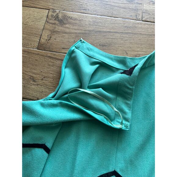 Collectif Milla Teal Chevron Black Velvet Stripe Knee Length Swing Skirt Size XS - Picture 8 of 8